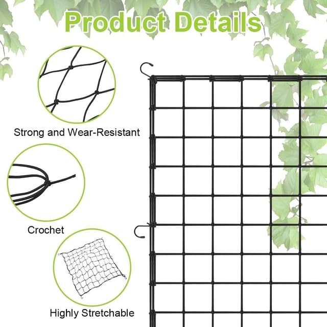 Detalle de OFFCUP rete a traliccio 90 x 90 cm elastica con 6 ganci in acciaio per piante rampicanti e idroponica