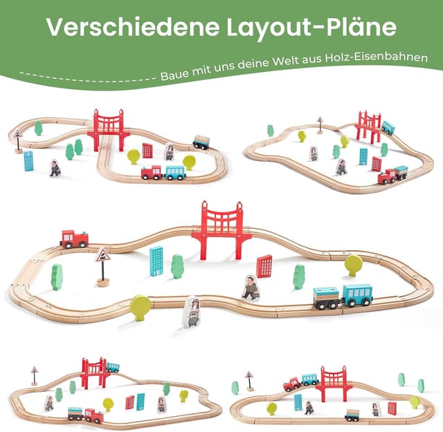Detalle de Tiny Land Holz-Eisenbahn-Set 39-teilig mit Schienen, Brücke und Figuren (ab 3 Jahren)
