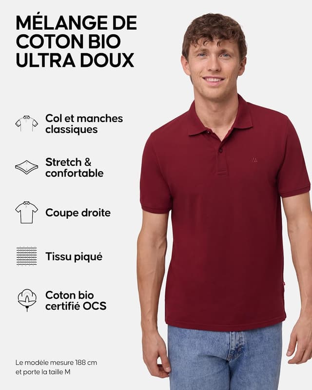 Detalle de Danish Endurance Polo pour homme en coton biologique (coupe classique, manches courtes) – lot 1 ou 2