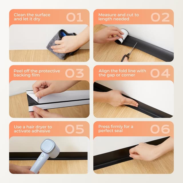 Detalle de Milduall plinthe souple autocollante en PVC noir (5 m) – finition flexible 50 x 20 mm