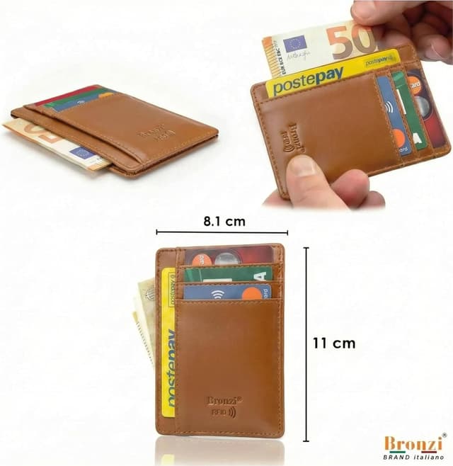 Detalle 2 de Portafoglio RFID slim marrone Bronzi 11x8x1