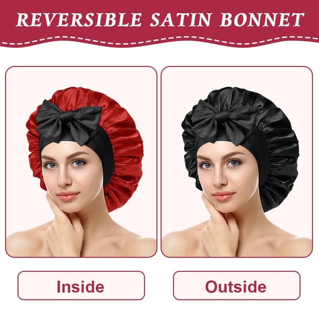 Detalle 2 de ACWOO Seidenhaube zum Schlafen (doppelseitig, Satin) – Bonnet mit elastischem Band für Haare schützen