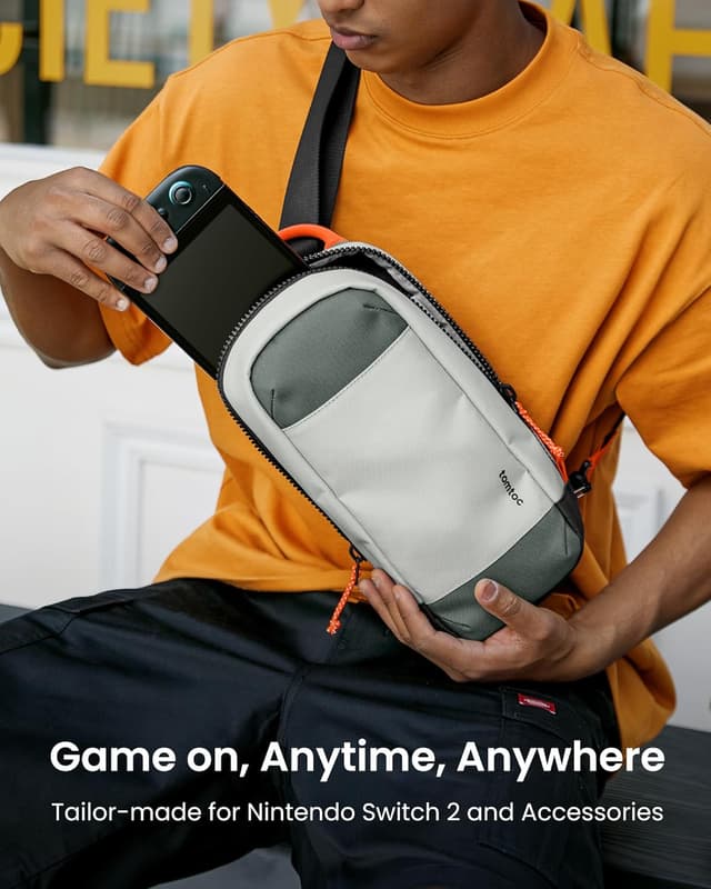 Detalle 2 de tomtoc Sling Crossbody Bag for Nintendo Switch 2 (2025) – Protective Travel Pouch with 8 Game Card Slots, Grey
