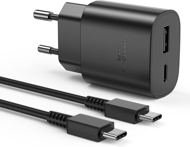 Detalle de Caricabatterie USB-C Samsung 25W con doppia porta (USB-C + USB-A) e cavo USB-C da 1,8 m