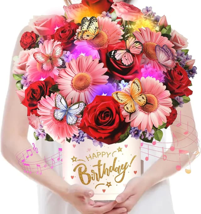 Imagen de Musical Birthday Cards 3D bouquet with lights en OfertitasTOP