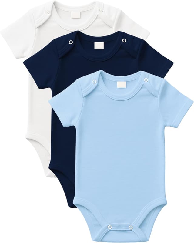 Detalle de rise&Raba Baby Bodysuit 3 Pack (0–4 Years) in 100% Organic Cotton – Half Sleeve Unisex Onesies