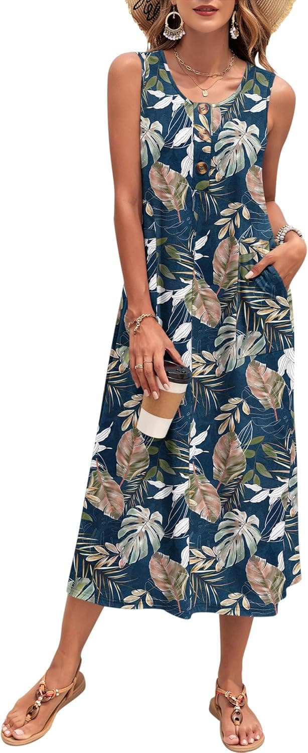 Detalle de MOLERANI Women’s Summer Maxi Dress 2026 Sleeveless Button-Down Casual Loose Long Beach Dress