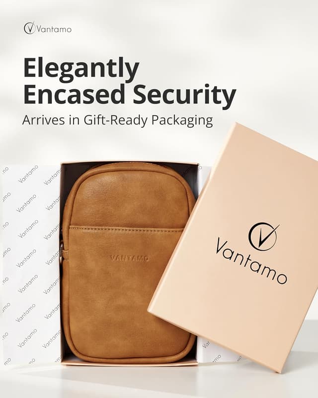 Detalle de Vantamo RFID Blocking Crossbody Bag for Women – Vegan Leather Sling with Anti-Pickpocket Clip
