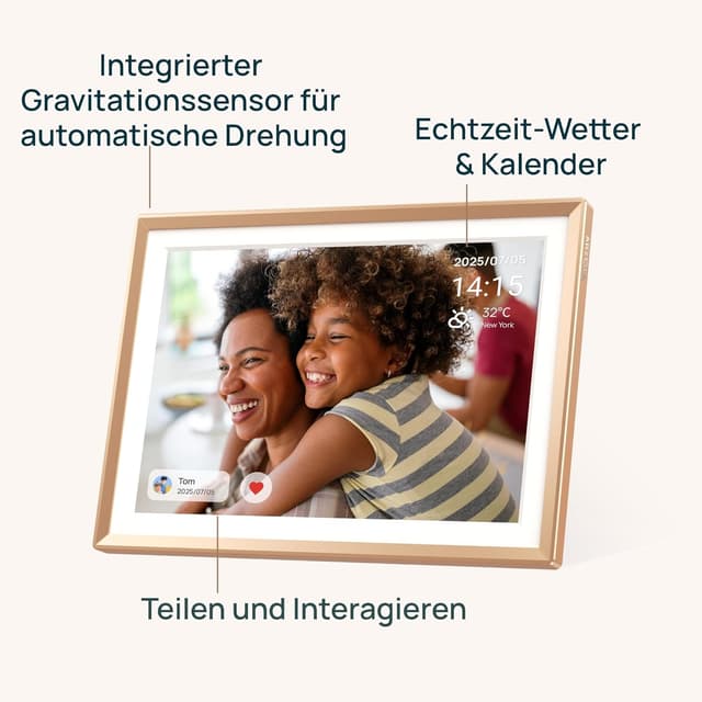 Detalle de ARZOPA D10 Metall digitaler Bilderrahmen 10,1" mit WLAN & kostenlosem Cloud-Speicher (Gold)