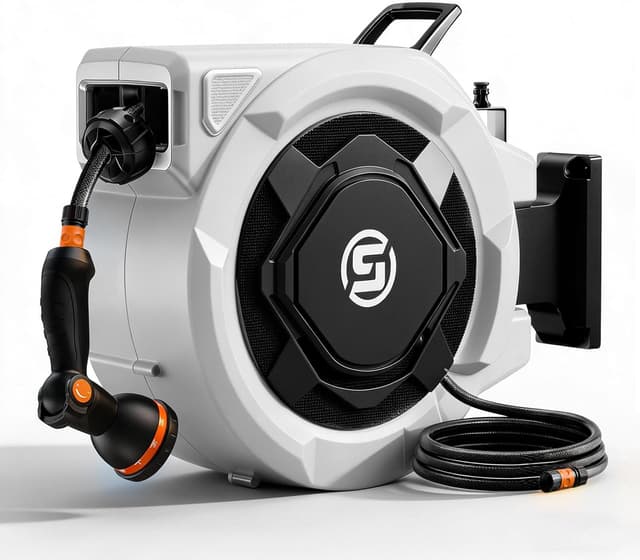 Thumbnail 6 de SUNPOW Wand-Schlauchbox RollUp 25 m mit 10-Funktions-Sprühdüse, 180° schwenkbar & automatischem Aufrollsystem (Grau)