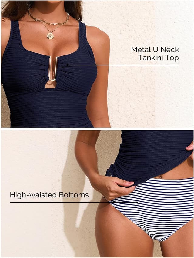 Detalle 2 de Aleumdr Textured Tankini with High Waist Bottom