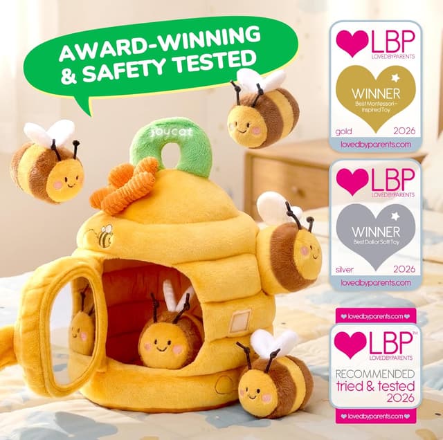 Detalle de JoyCat Flower Beehive Baby Toys (6 Month Old), with 5 Stuffed Sensory Bees