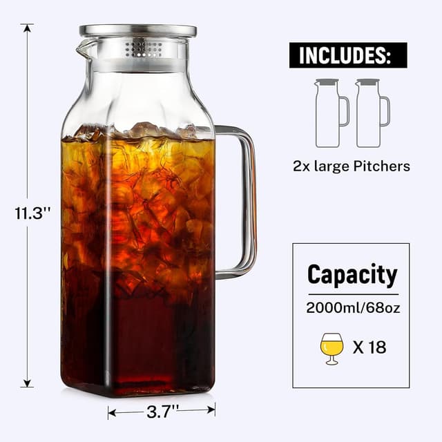 Detalle 2 de Netany 2 Pack 2L Glass Pitcher 🥤