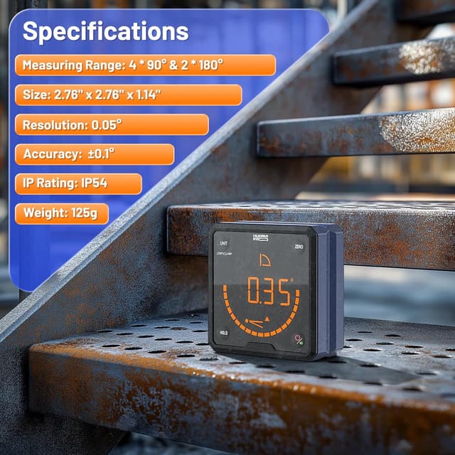 Thumbnail 6 de Huepar Pro livella digitale con scanalatura a V, base magnetica e righello angolare LCD retroilluminato
