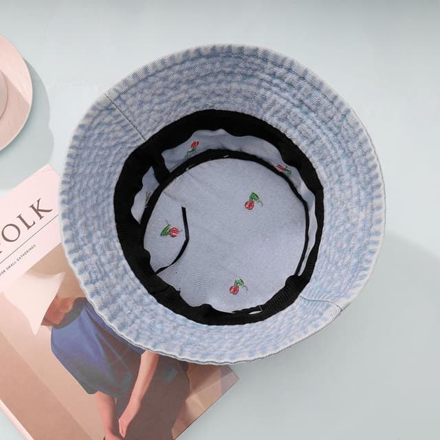 Detalle de MILAKOO Fischerhut Damen Sommer faltbar – Unisex Bucket Hat aus Baumwolle/Denim mit Stickerei