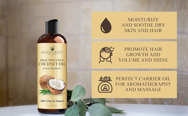 Detalle de Handcraft Blends Fractionated Coconut Oil (236 ml) – 100% pure, hexane-free carrier oil for hair & body