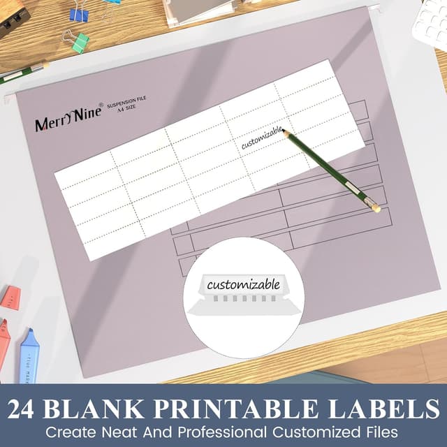 Detalle de MerryNine A4 Suspension Files (24 Pack) with Tabs & Card Inserts for Cabinet Hanging Storage