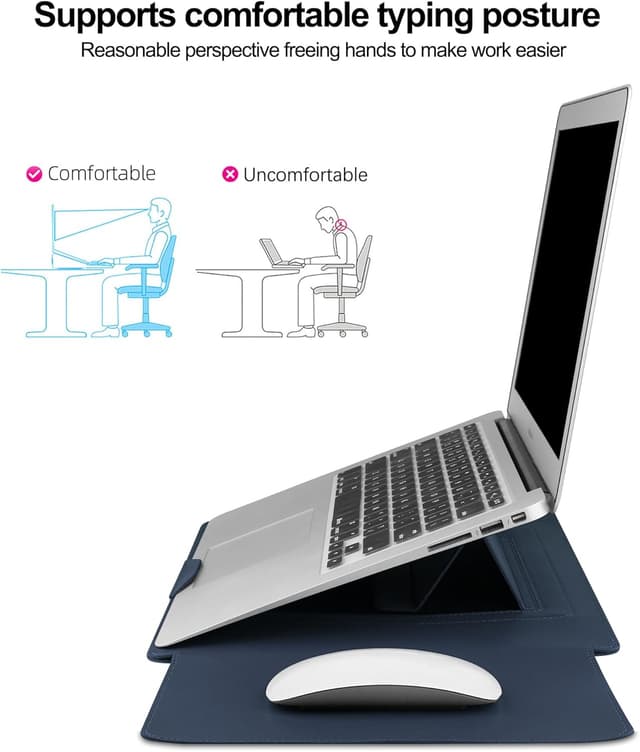 Detalle de HoYiXi 13.3–13.6 inch leather laptop sleeve case with adjustable stand (blue)