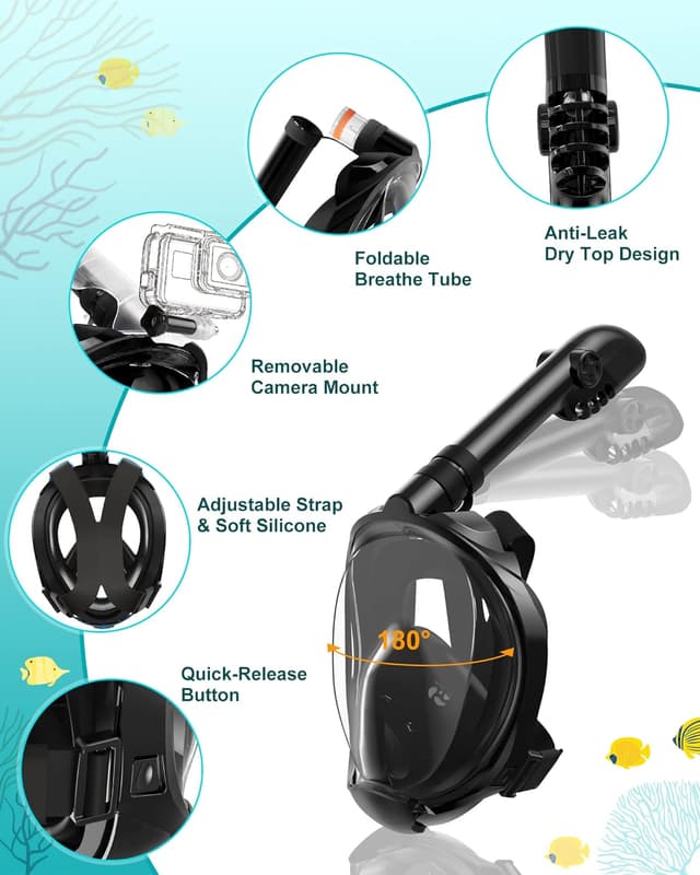Detalle 2 de Viginsul Mask Fins Snorkeling Gear Set for Adults: Full Face Snorkel Mask + Adjustable Swim Fins