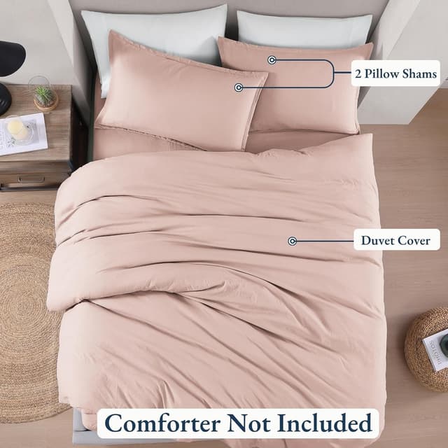 Detalle de Lane Linen Sepia Rose Double pre-washed duvet cover set (3-piece)