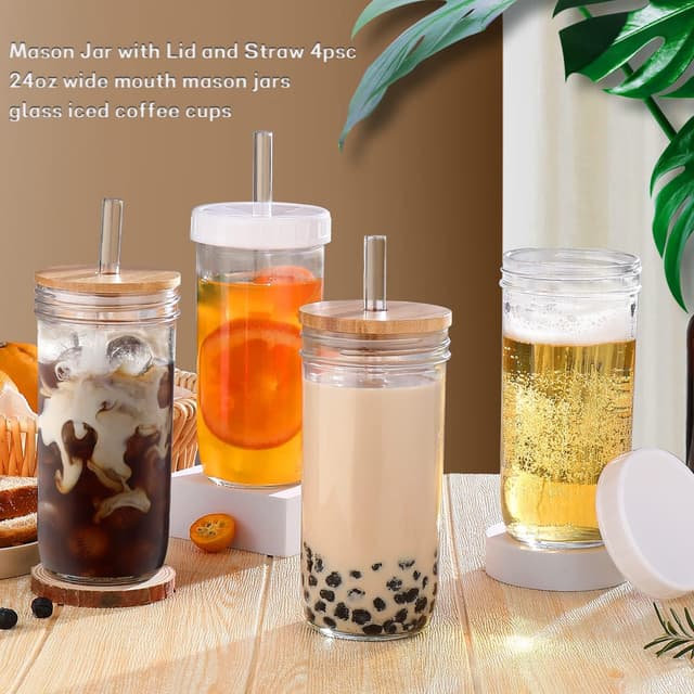 Detalle 2 de DWTS DANWEITESI 24 oz Glass Cups with Lids and Straws
