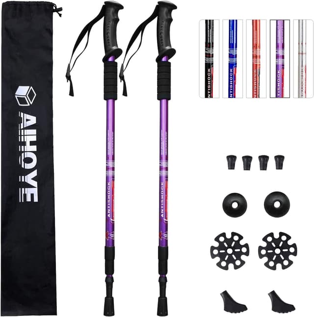 Detalle de Aihoye Hiking & Trekking Poles (2-Pack) Collapsible, Lightweight, Anti-Shock, Adjustable Walking Sticks