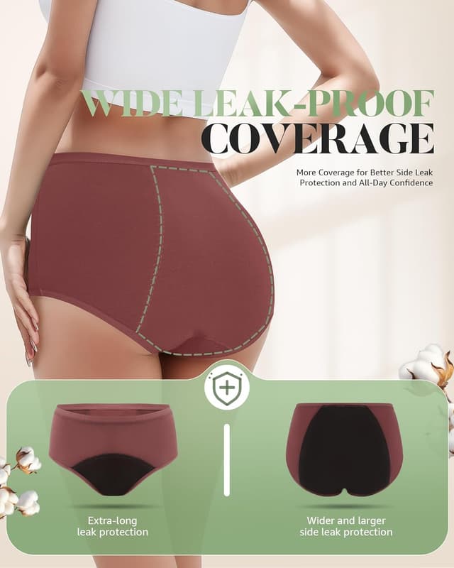 Detalle de TANSTC mutande mestruali donna in cotone con 4 strati anti-perdita (confezione da 3)