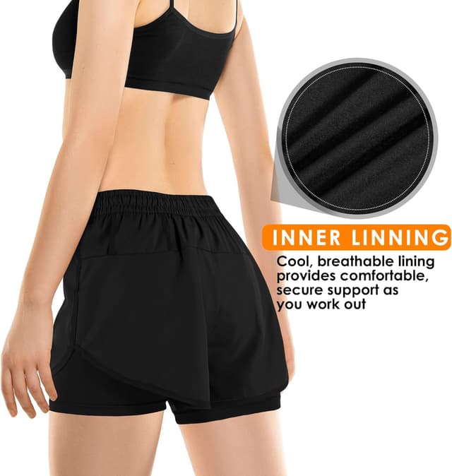 Detalle de Yevrimow Women’s 2-in-1 Running Shorts with Liner Pockets (High-Waisted)