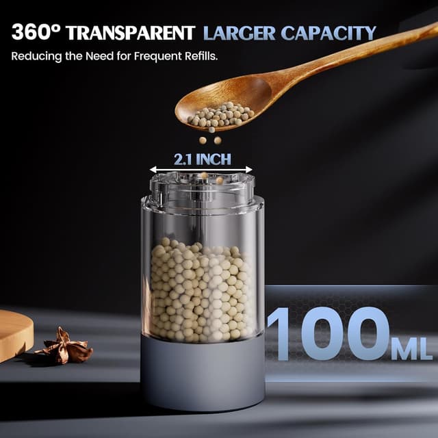 Detalle 2 de Electric Salt and Pepper Grinder Set with Adjustable Levels, LED Light, and 4 AAA Battery Power (Grey)