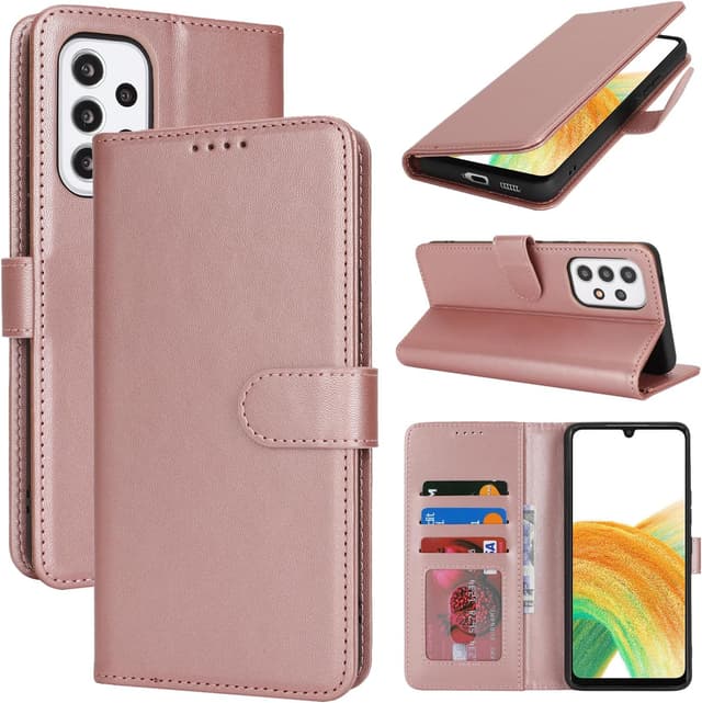 Detalle de Zouzt Wallet Case for Samsung Galaxy A33 (Rose Gold) with 3 Card Slots, Magnetic Clasp & Kickstand