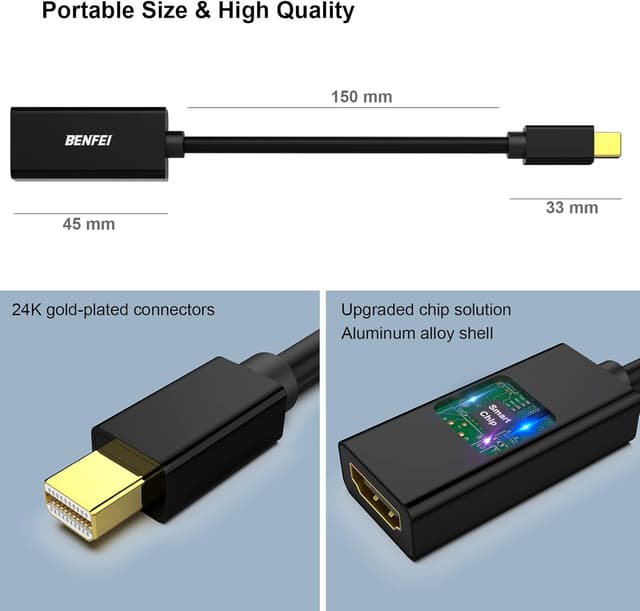 Detalle 2 de BENFEI Mini DisplayPort HDMI oro