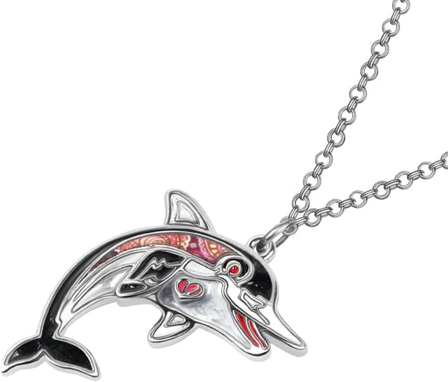 Detalle de LONYOO Delphin Emaille-Halskette mit Anhänger aus Zinklegierung (50 cm + 7 cm) – Geschenk für Frauen & Mädchen