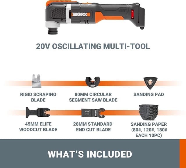 Detalle de WORX WX696.9 Sonicrafter cordless oscillating multi-tool (18V/20V Max) with variable speed