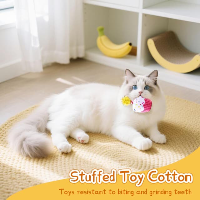 Thumbnail 4 de La Desire Katzenspielzeug-Set mit Geburtstagskuchen & Krone – 4-teiliges Plüsch-Katzenminze-Spielzeug