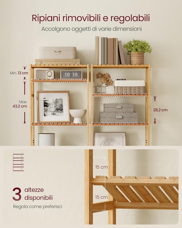 Detalle de SONGMICS Scaffale portaoggetti in bambù con 6 ripiani regolabili BCB036Y01, 26 x 60 x 160,9 cm