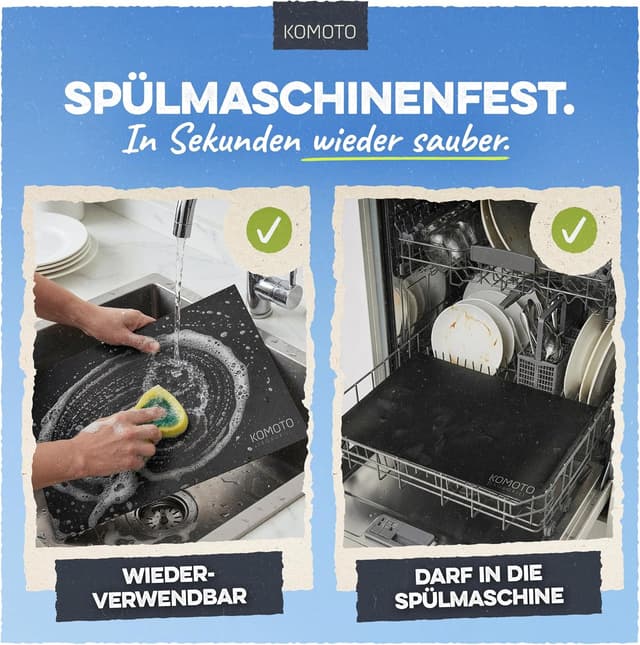 Detalle 1 de KOMOTO® BBQ Grillmatte (3er Set) 50x40 cm – Extra dicke Grillmatten für Gas- und Holzkohlegrills