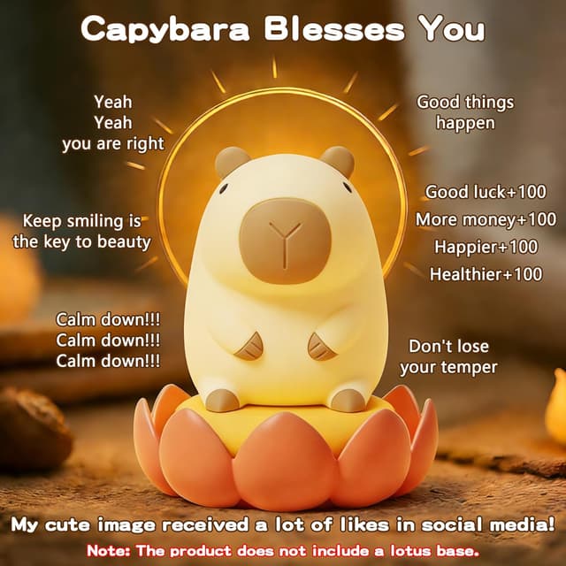 Detalle de FAMIDUO Capybara Night Light for Kids – rechargeable touch LED squishy lamp with 2 dimmable levels