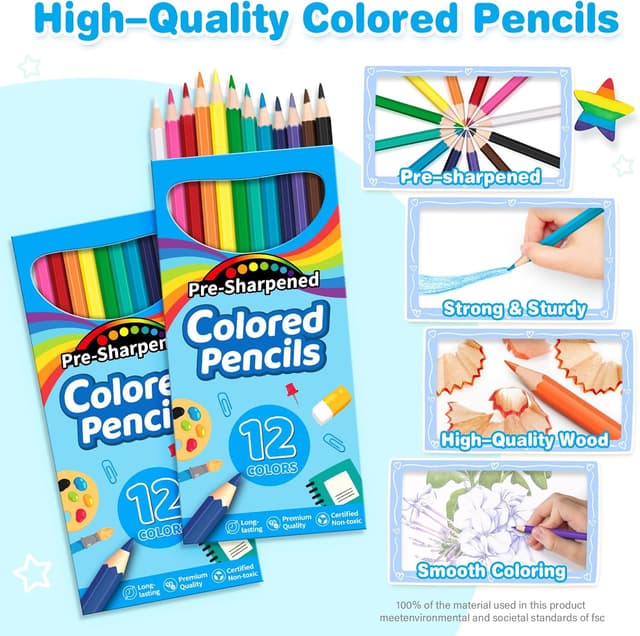 Detalle de V-Opitos 48-Count Colored Pencils (4 Packs, 12 Colors each) — Pre-sharpened Kids Pencils for School & Classroom Prizes