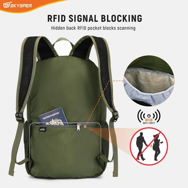 Detalle 2 de SKYSPER Zaino pieghevole antifurto con protezione RFID da 20L