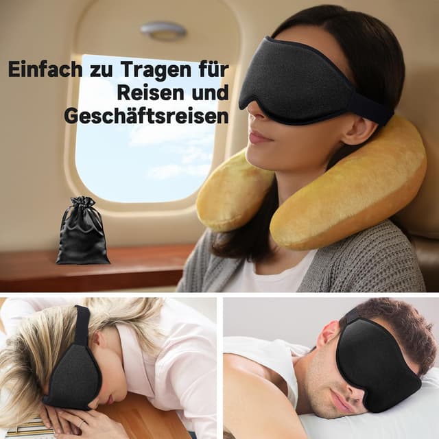 Thumbnail 6 de INNELO 3D Schlafmaske für Seitenschläfer – 100 % lichtdicht, 3D-Augenbereich & weicher Schaum, inkl. Tasche (Schwarz)