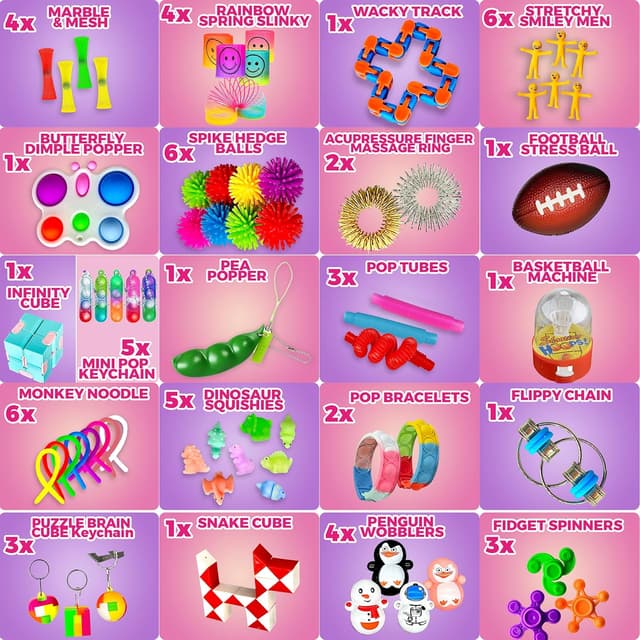Detalle de 120 Pcs Fidget Toys Pack Sensory Pop, Slime, Spinner & More for Kids and Adults
