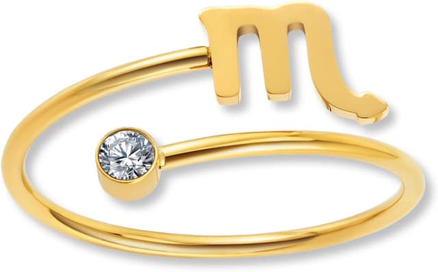 Detalle de GD GOOD.designs anello zodiacale in oro con zirconi, placcato 18K su acciaio 316L regolabile (mis. 52-60)