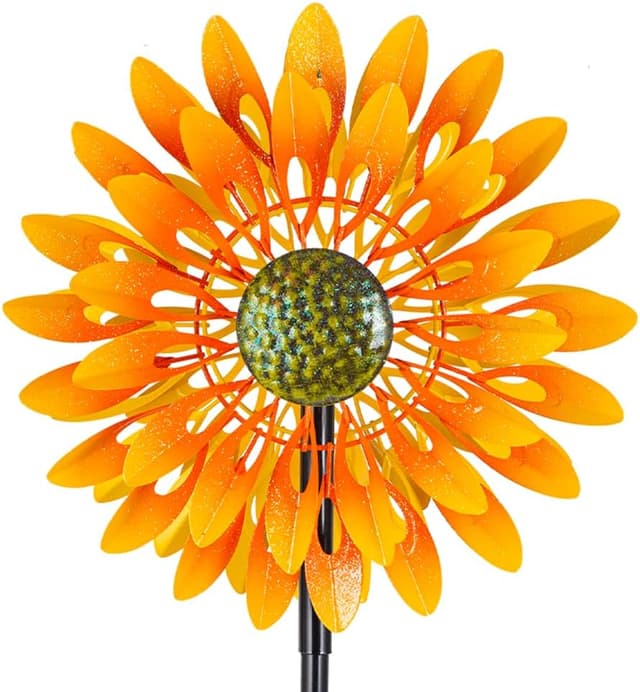 Detalle de VEWOGARDEN Sunflower Wind Spinner with 4 Blades — Metal Kinetic Outdoor Yard Decoration (63" tall)