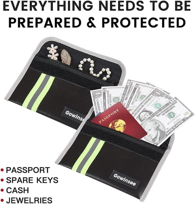 Detalle de Gowinsee 2er-Set feuerfeste Geldtaschen (12,7 x 20,3 cm, bis 6500 °F) – wassergeschützt