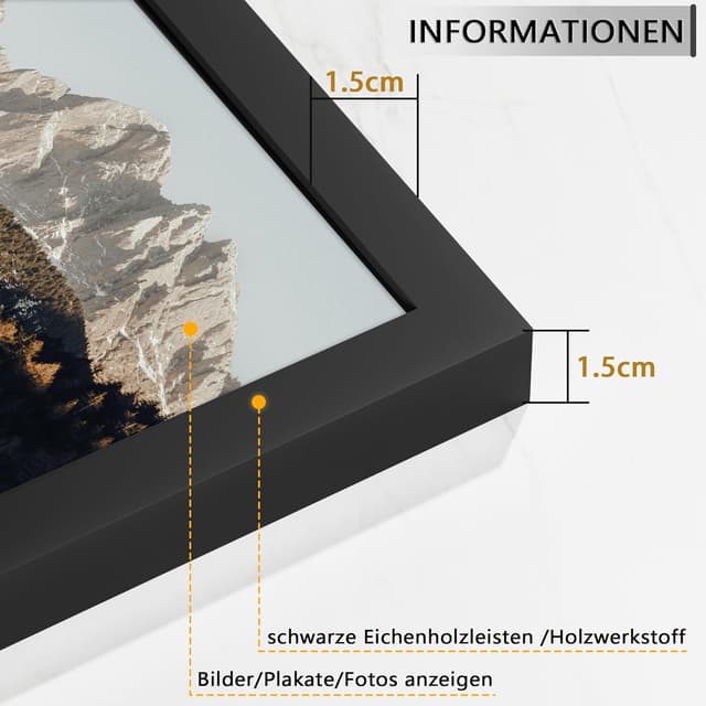 Detalle de Tinkeps 3er Pack A3 Bilderrahmen (29,7 x 42 cm) schwarz – Holzwerkstoff, Plexiglas-Ersatz und drehbare Rückwand