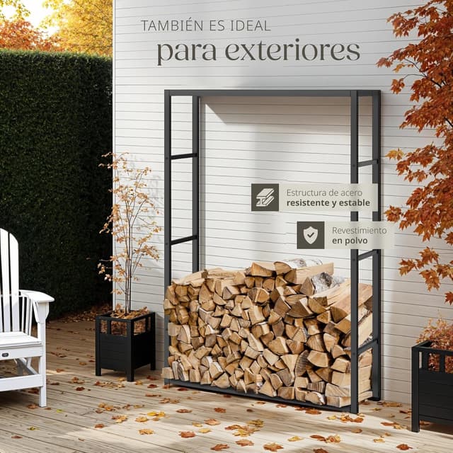 Detalle 2 de tectake Leñero de acero, gran capacidad
