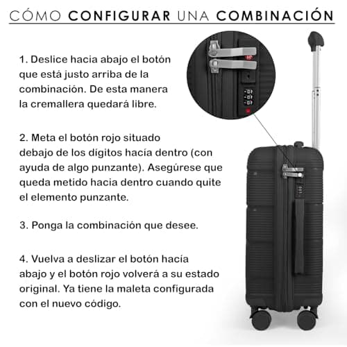 Detalle de MERCURY TEXTIL juego de 4 maletas de viaje (cabina, mediana y grande) con neceser en polipropileno negro