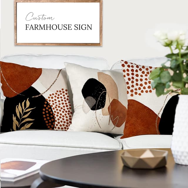 Detalle 2 de YCOLL lot de 4 housses de coussin 45 x 45 cm en lin à motif abstrait