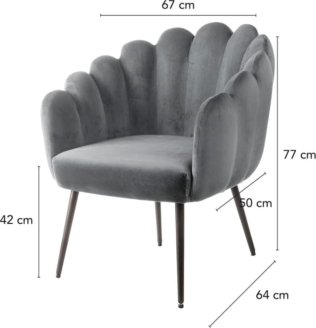 Detalle de Baroni Home MONTEMAGGI poltroncina imbottita in velluto tortora con schienale a conchiglia