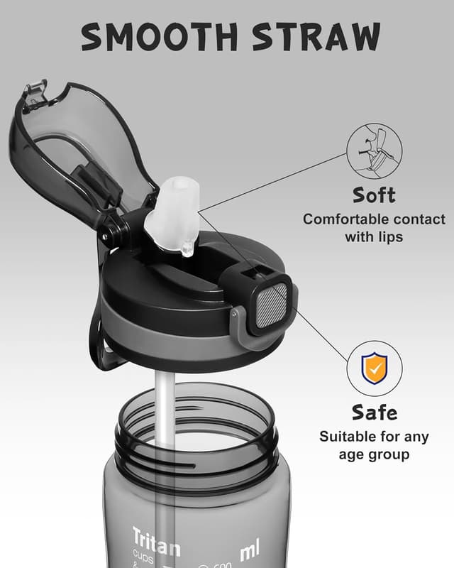 Detalle de Opard 700 ml / 1000 ml water bottle with straw cap – BPA-free, leak proof flip top, dishwasher safe